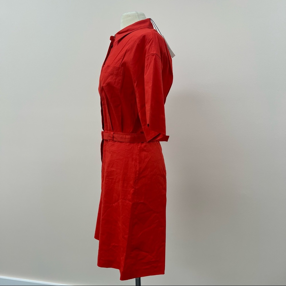 Theory Eco Crunch Belted Mini Shirtdress in Red (1/2) - Picture 5 of 11